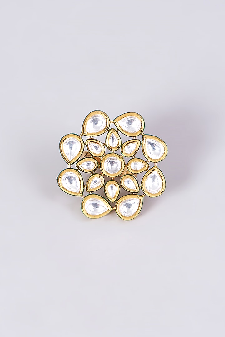 Gold Finish Kundan Polki Ring by VASTRAA Jewellery at Pernia's Pop Up Shop
