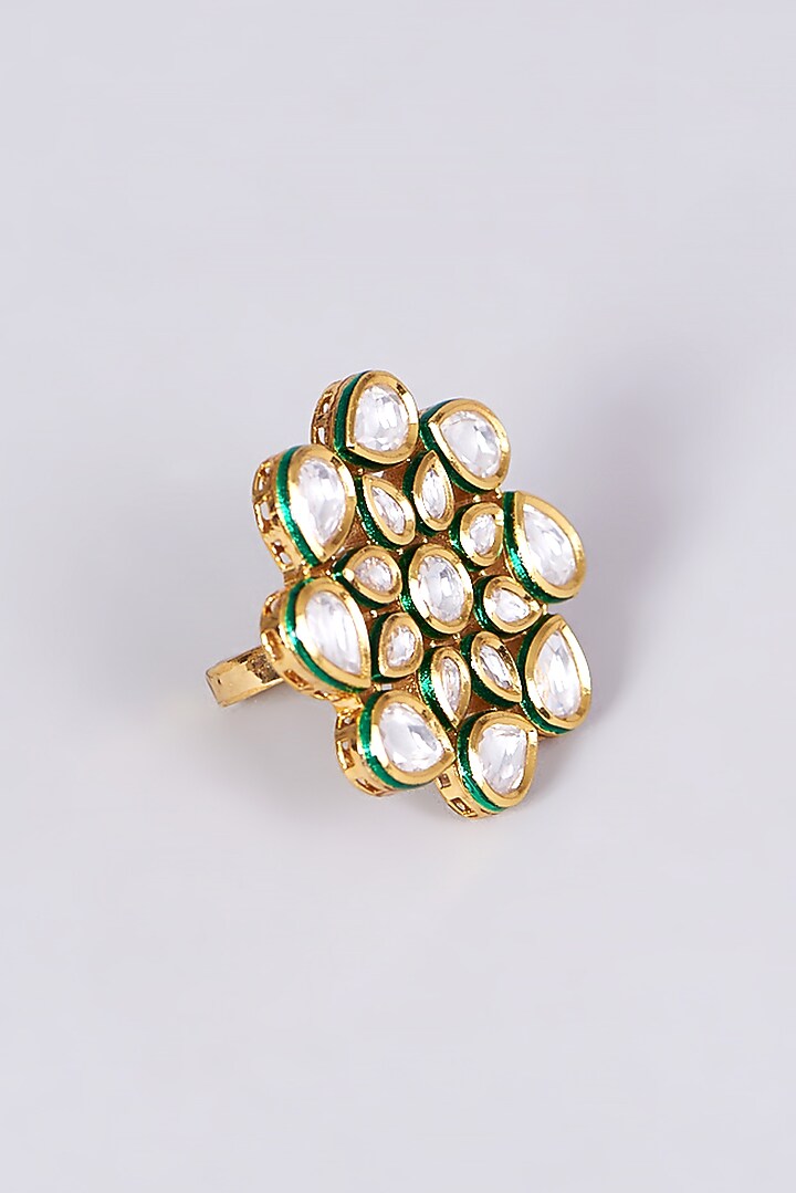 Gold Finish Kundan Polki Ring by VASTRAA Jewellery at Pernia's Pop Up Shop