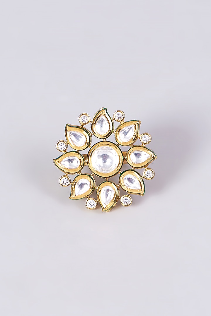 Gold Finish Kundan Polki Ring by VASTRAA Jewellery at Pernia's Pop Up Shop