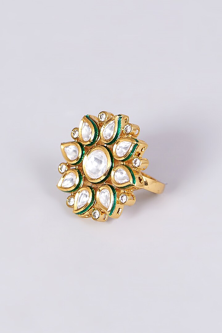 Gold Finish Kundan Polki Ring by VASTRAA Jewellery at Pernia's Pop Up Shop