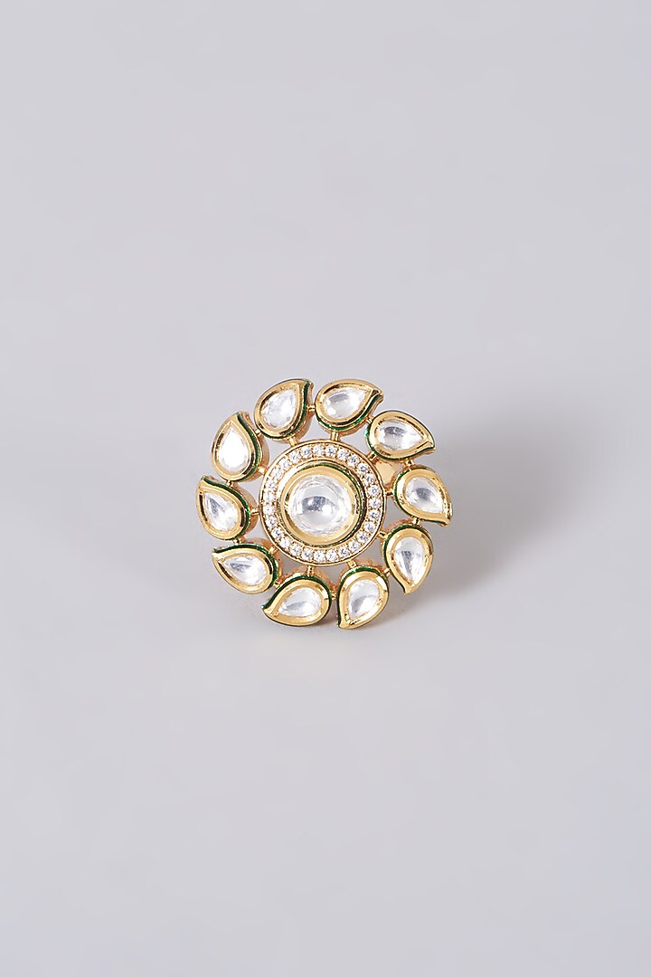 Gold Finish Kundan Polki Ring by VASTRAA Jewellery at Pernia's Pop Up Shop
