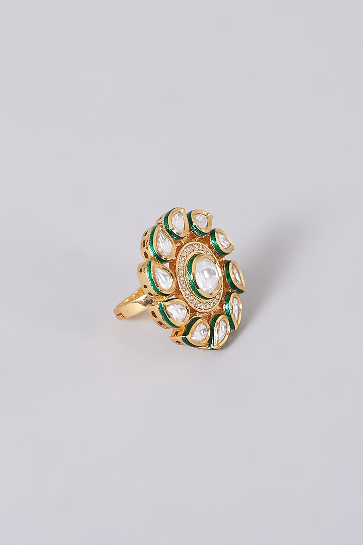 Gold Finish Kundan Polki Ring by VASTRAA Jewellery at Pernia's Pop Up Shop