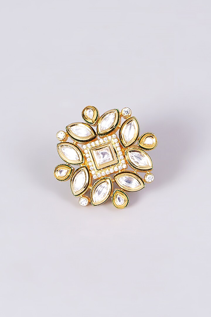 Gold Finish Kundan Polki Ring by VASTRAA Jewellery at Pernia's Pop Up Shop