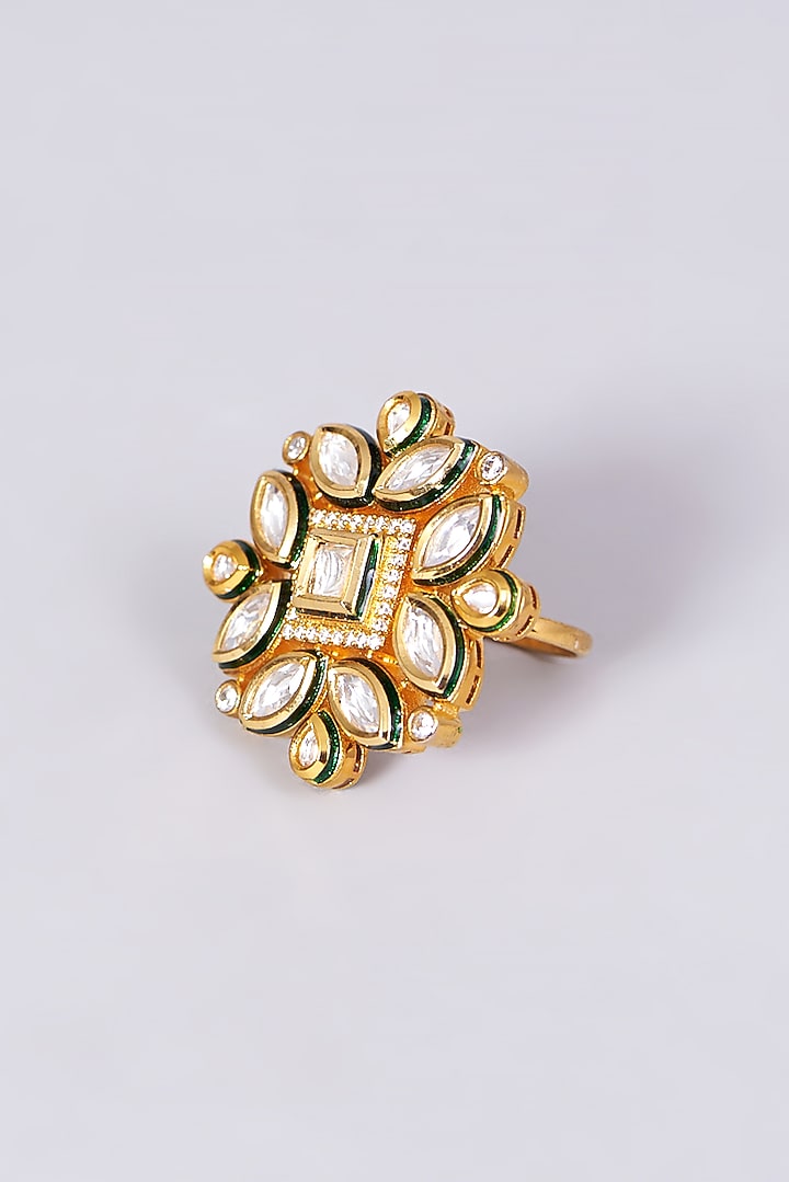 Gold Finish Kundan Polki Ring by VASTRAA Jewellery at Pernia's Pop Up Shop