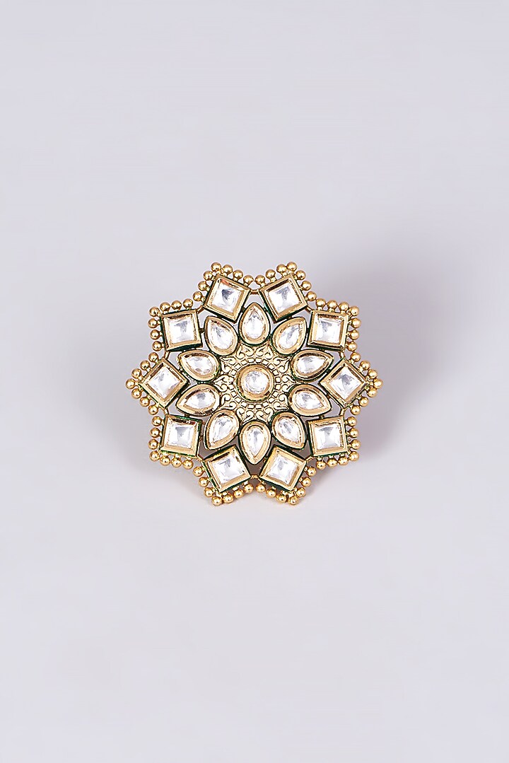 Gold Finish Kundan Polki Ring by VASTRAA Jewellery at Pernia's Pop Up Shop