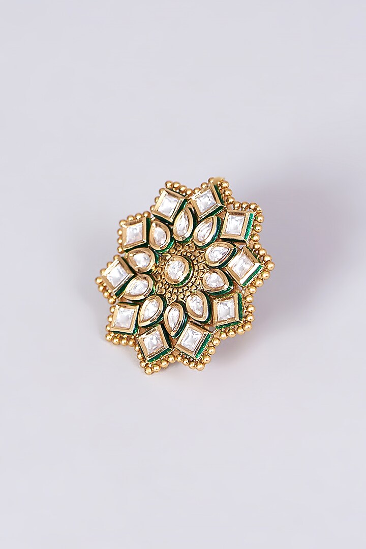 Gold Finish Kundan Polki Ring by VASTRAA Jewellery at Pernia's Pop Up Shop