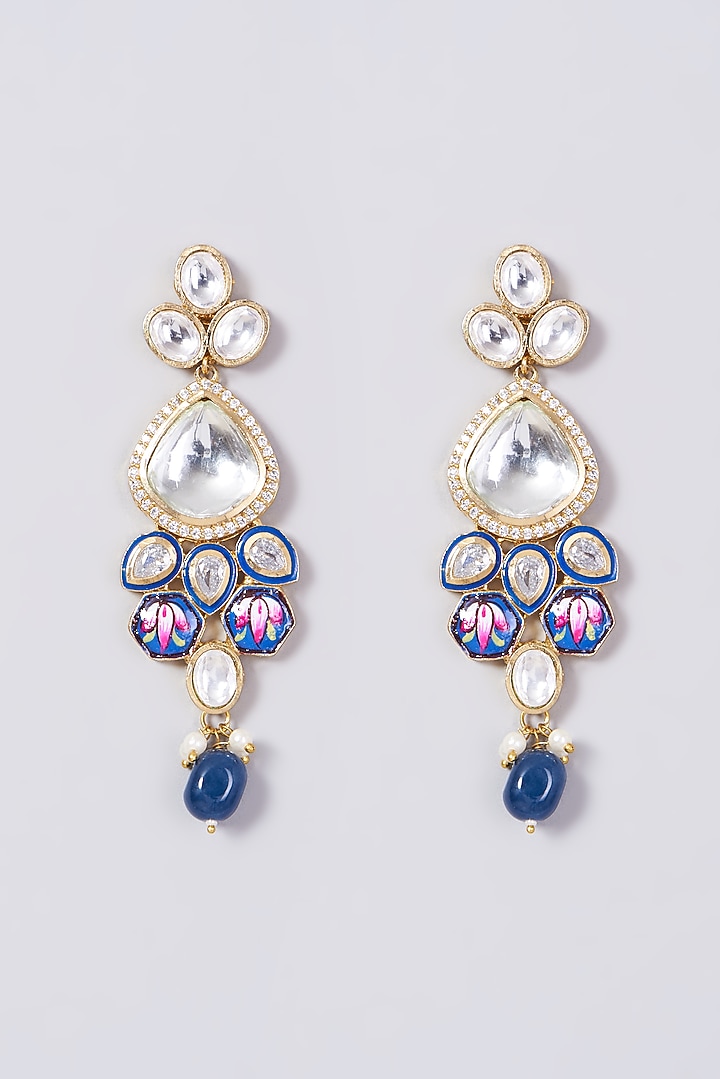 Gold Finish Kundan Polki Beaded Enameled Necklace Set by VASTRAA Jewellery at Pernia's Pop Up Shop