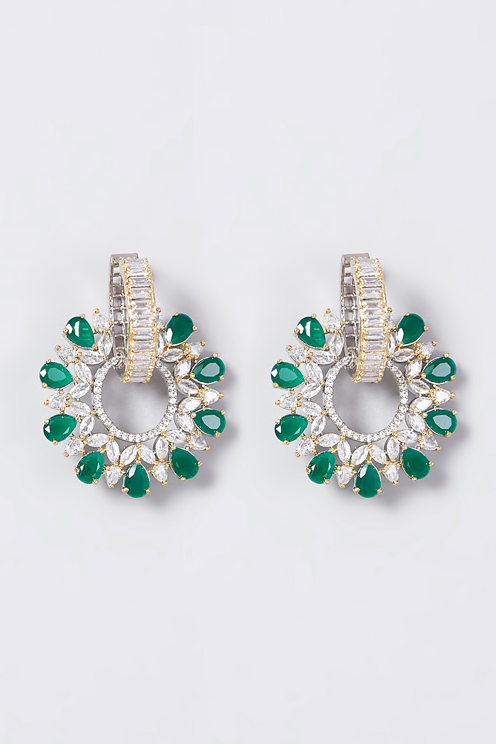 Two Tone Finish Green Synthetic Stone Earrings by Aster at Pernia's Pop Up Shop