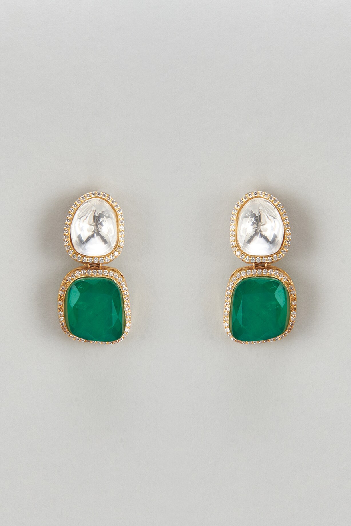 Gold Plated Green Kundan Polki Stud Earrings main image 0
