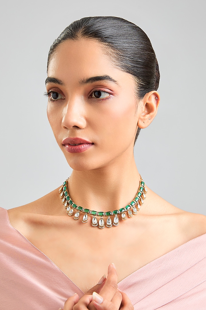 Green Beaded Choker Necklace by VASTRAA Jewellery at Pernia's Pop Up Shop