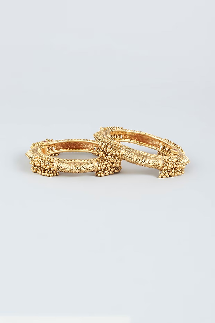 Gold Finish Mixed Metal Bangles (Set Of 2) by VASTRAA Jewellery at Pernia's Pop Up Shop