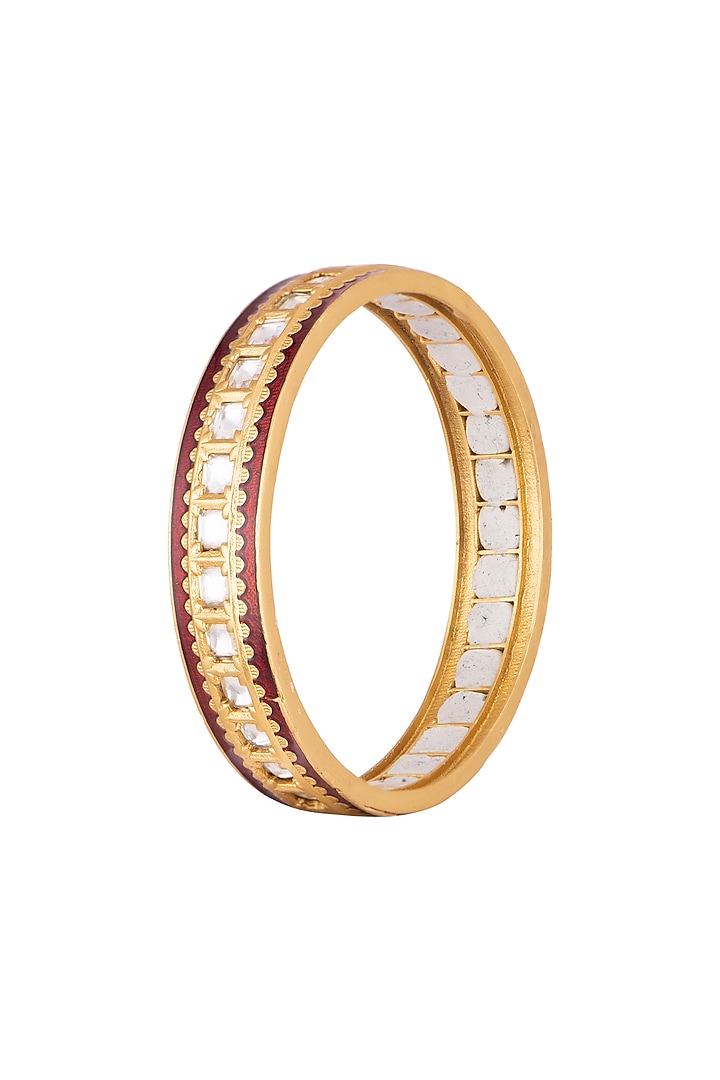 Gold Finish Red Meenakari Bangles (Set of 2) by VASTRAA Jewellery at Pernia's Pop Up Shop