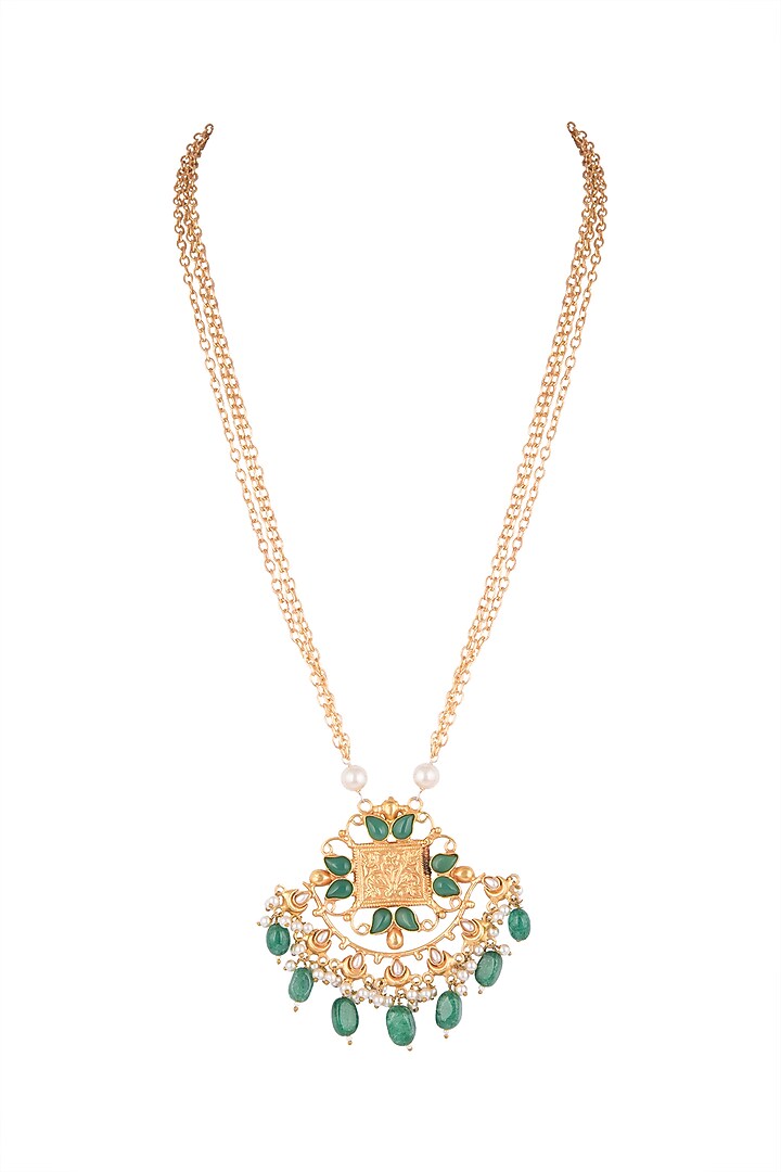 Gold Finish Faux Pearl Chain Pendant Necklace by VASTRAA Jewellery at Pernia's Pop Up Shop
