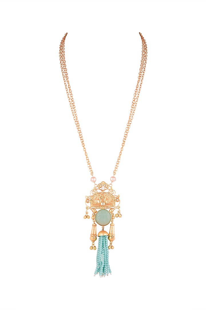 Gold Finish Faux Pearl & Beaded Chain Pendant Necklace by VASTRAA Jewellery at Pernia's Pop Up Shop