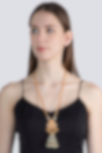 Gold Finish Faux Pearl & Blue Stone Chain Pendant Necklace by VASTRAA Jewellery at Pernia's Pop Up Shop