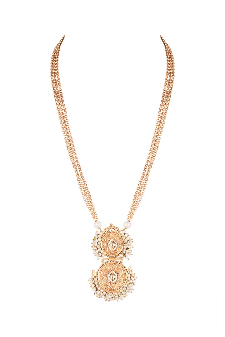 Gold Finish Faux Pearl Chain Pendant Necklace by VASTRAA Jewellery at Pernia's Pop Up Shop