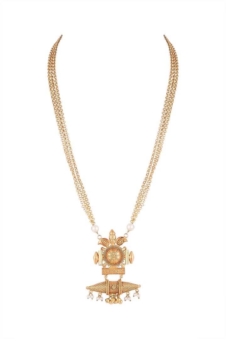 Gold Finish Faux Pearl Pendant Necklace by VASTRAA Jewellery at Pernia's Pop Up Shop