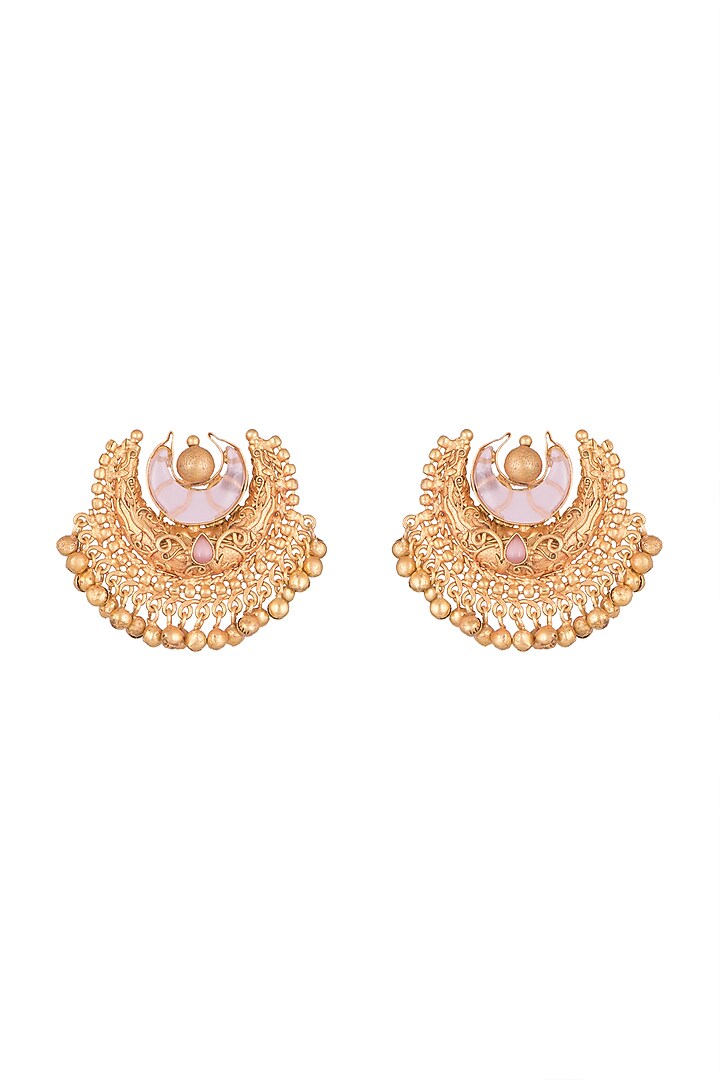 Gold Finish Pink Stone Earrings by VASTRAA Jewellery at Pernia's Pop Up Shop