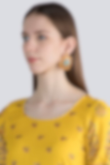 Gold Finish Dark Blue & Turquoise Blue Stone Stud Earrings by VASTRAA Jewellery at Pernia's Pop Up Shop