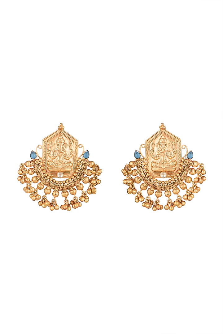 Gold Finish Turquoise Blue Stone Earrings by VASTRAA Jewellery at Pernia's Pop Up Shop