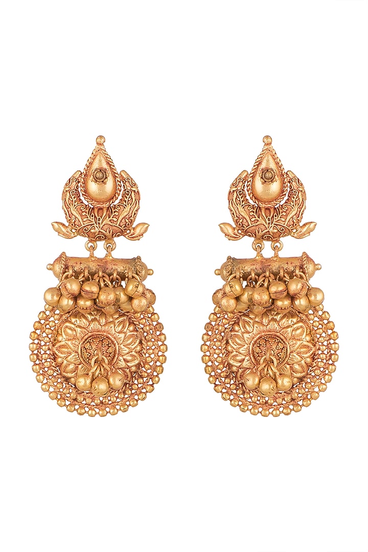 Gold Finish Antique Style Earrings by VASTRAA Jewellery at Pernia's Pop Up Shop