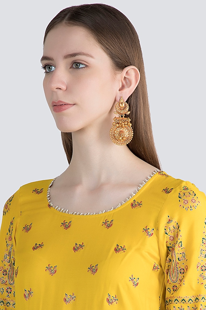 Gold Finish Antique Style Earrings by VASTRAA Jewellery at Pernia's Pop Up Shop