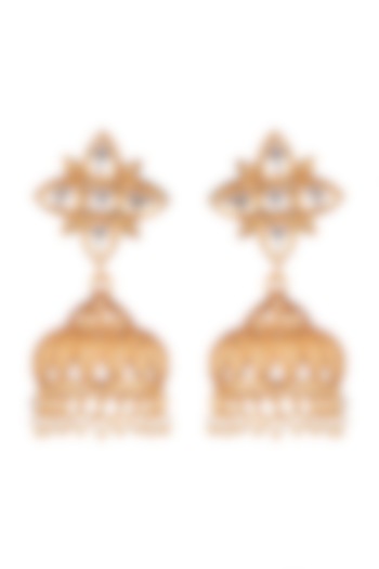 Gold Finish Kundan Polki Jhumka Earrings by VASTRAA Jewellery