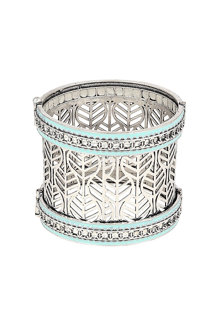 Black Rhodium Finish Enameled Cuff Bangle With Earrings by VASTRAA Jewellery at Pernia's Pop Up Shop