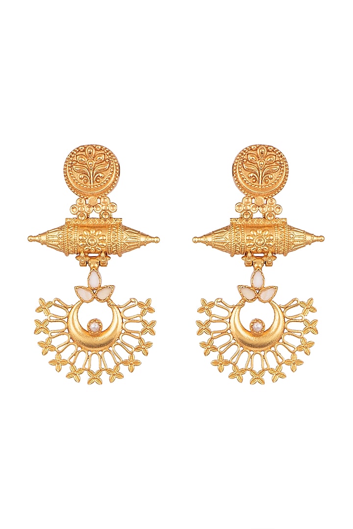 Gold Finish Dangler Earrings by VASTRAA Jewellery