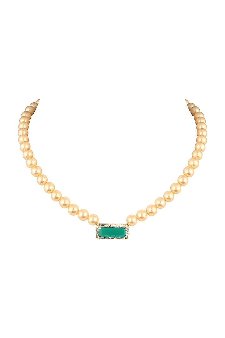 Gold Finish Pearl & Zircon Mala by VASTRAA Jewellery