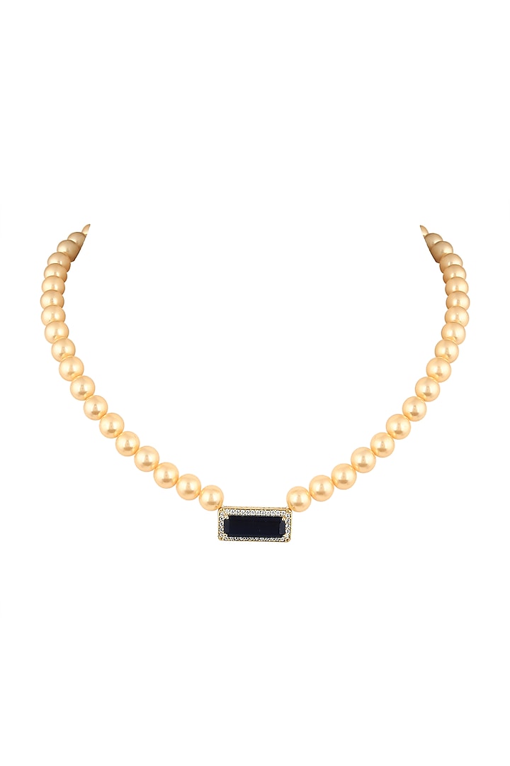 Gold Finish Zircon & Blue Stone Mala by VASTRAA Jewellery