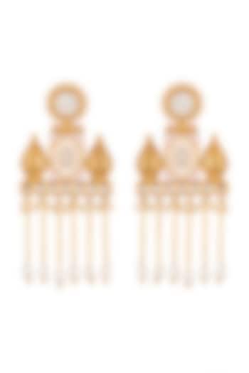 Gold Finish Kundan Polki & White Stones Earrings by VASTRAA Jewellery