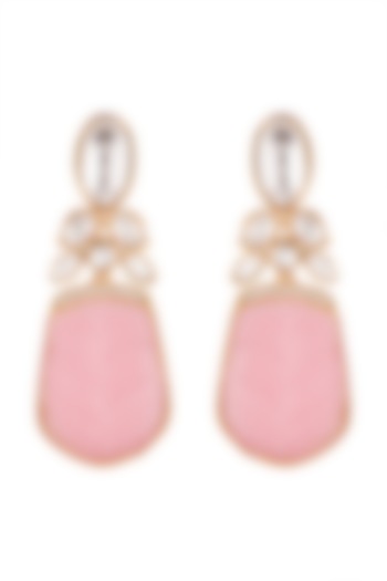 Gold Finish Pink Stone & Kundan Polki Earrings by VASTRAA Jewellery