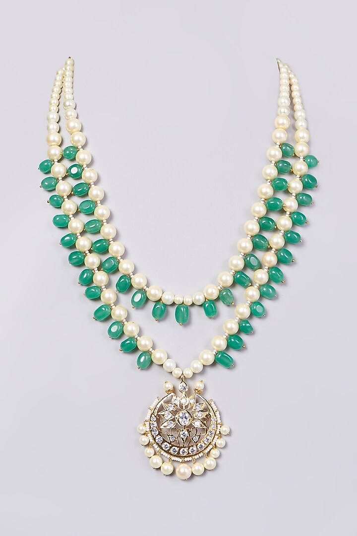 Gold Finish Kundan Polki & Pearl Necklace Set by VASTRAA Jewellery at Pernia's Pop Up Shop