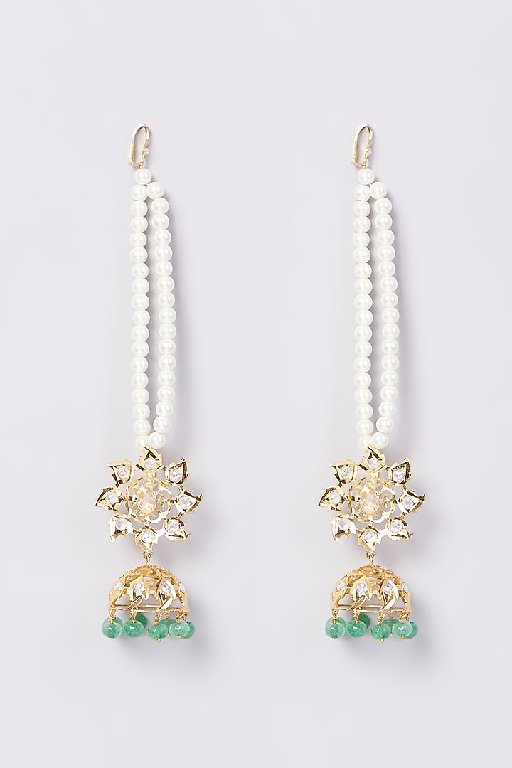 Gold Finish Kundan Polki & Green Drop Necklace Set by VASTRAA Jewellery at Pernia's Pop Up Shop