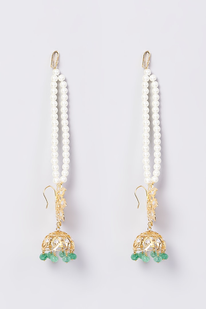 Gold Finish Kundan Polki & Green Drop Necklace Set by VASTRAA Jewellery at Pernia's Pop Up Shop