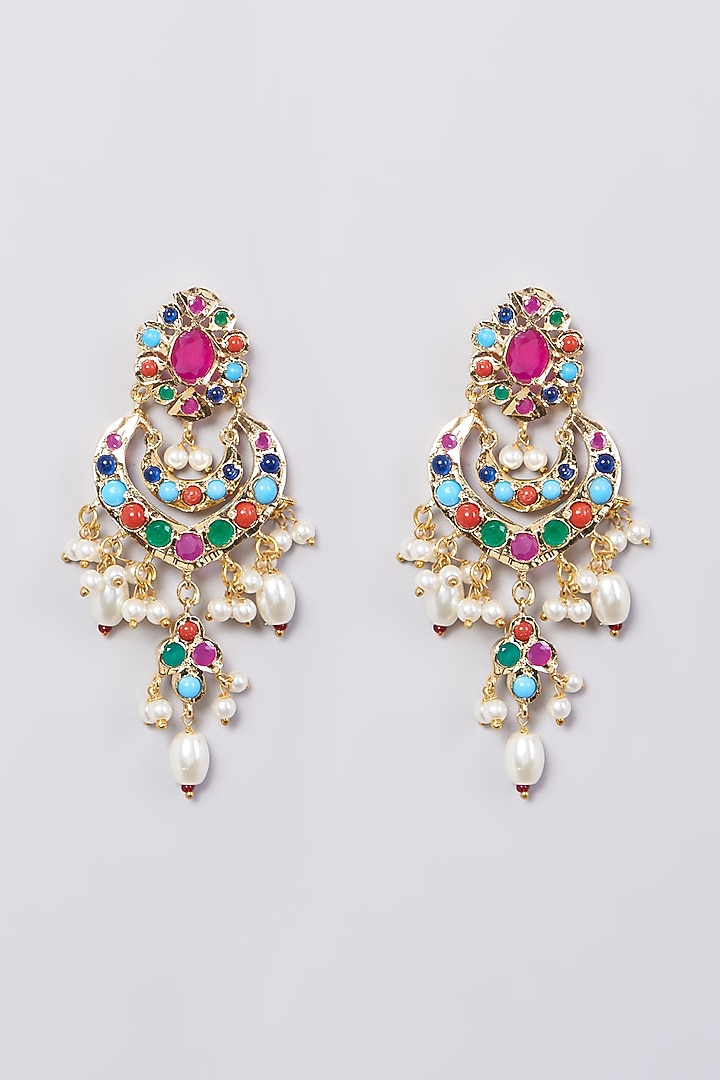 Gold Finish Pearl & Green Drop Necklace Set by VASTRAA Jewellery at Pernia's Pop Up Shop