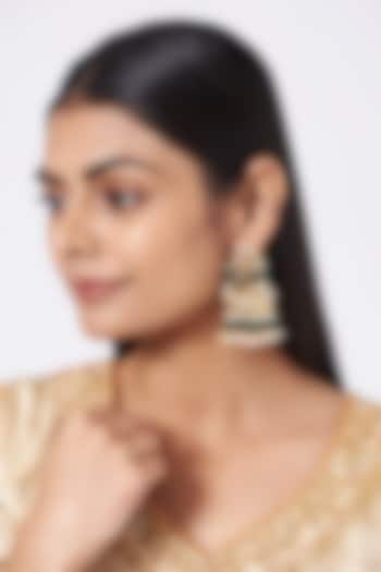 Gold Finish Kundan Polki & White Drop Jhumka Earrings by VASTRAA Jewellery