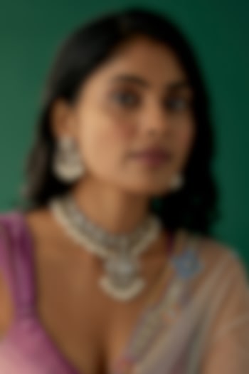 Two Tone Finish Kundan Polki & Pearl Necklace Set by VASTRAA Jewellery at Pernia's Pop Up Shop
