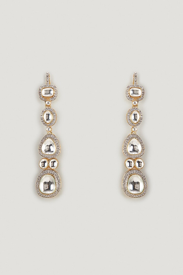 Gold Finish Kundan Polki Dangler Earrings by VASTRAA Jewellery at Pernia's Pop Up Shop