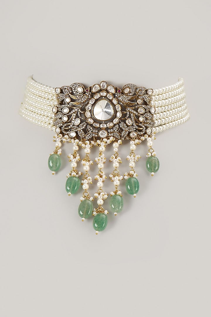 Gold Finish Kundan Polki Choker Necklace by VASTRAA Jewellery at Pernia's Pop Up Shop