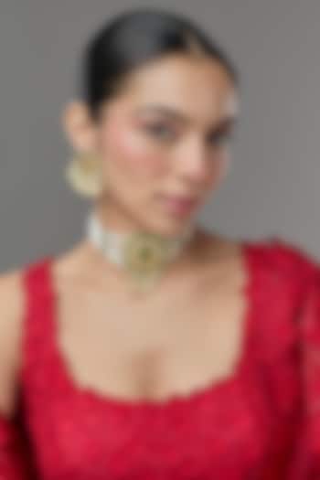 Gold Finish Kundan Polki Choker Necklace by VASTRAA Jewellery at Pernia's Pop Up Shop