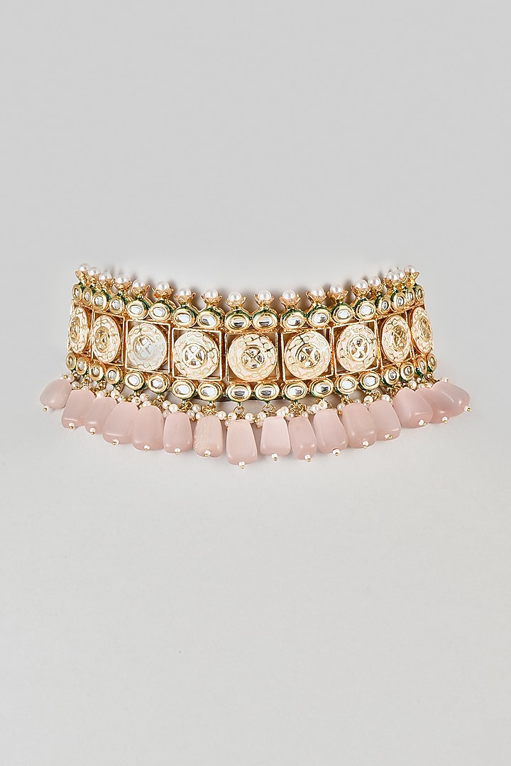Gold Finish Kundan Polki Choker Necklace by VASTRAA Jewellery at Pernia's Pop Up Shop