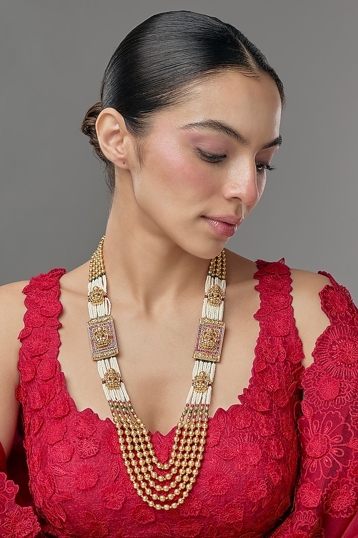 Gold Finish Beaded Mala by VASTRAA Jewellery at Pernia's Pop Up Shop