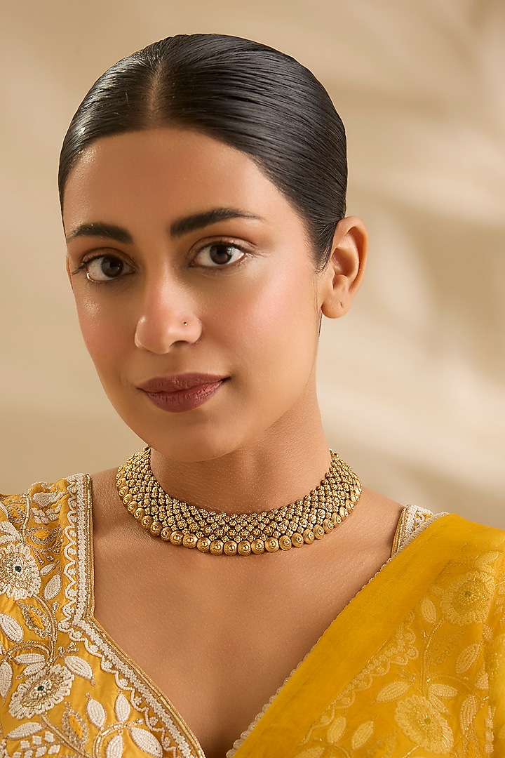 Gold Finish Beaded Choker Necklace by VASTRAA Jewellery at Pernia's Pop Up Shop