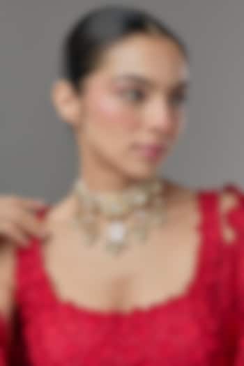 Gold Finish Kundan Polki Choker Necklace by VASTRAA Jewellery at Pernia's Pop Up Shop