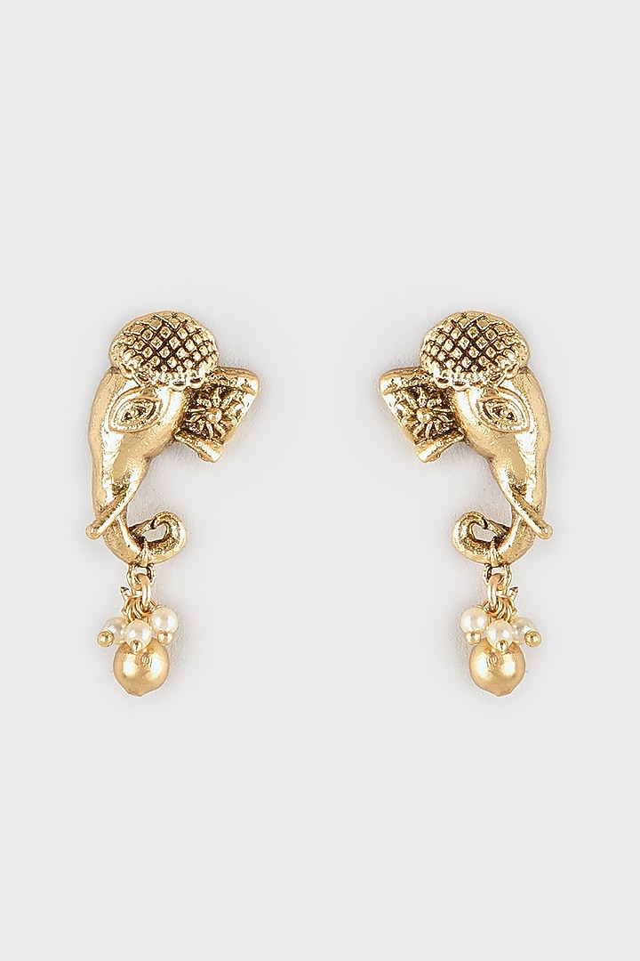 Gold Finish Kundan Polki Dangler Earrings by VASTRAA Jewellery at Pernia's Pop Up Shop