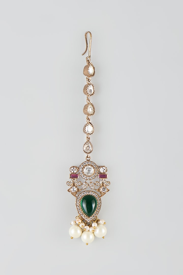Gold Finish Kundan Polki Maangtikka by VASTRAA Jewellery at Pernia's Pop Up Shop