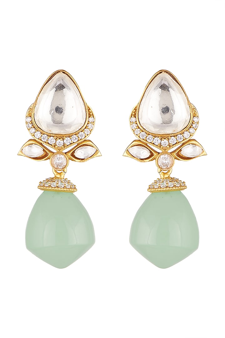 Gold Finish Faux Kundan Polki Jhumka Earrings by VASTRAA Jewellery at Pernia's Pop Up Shop