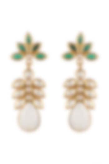 Gold Finish Kundan Polki & Green Stone Earrings by VASTRAA Jewellery